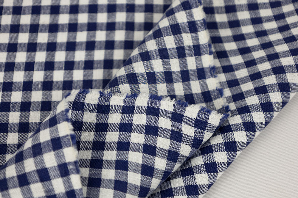 Irish Linen in Navy Blue Gingham Plaid