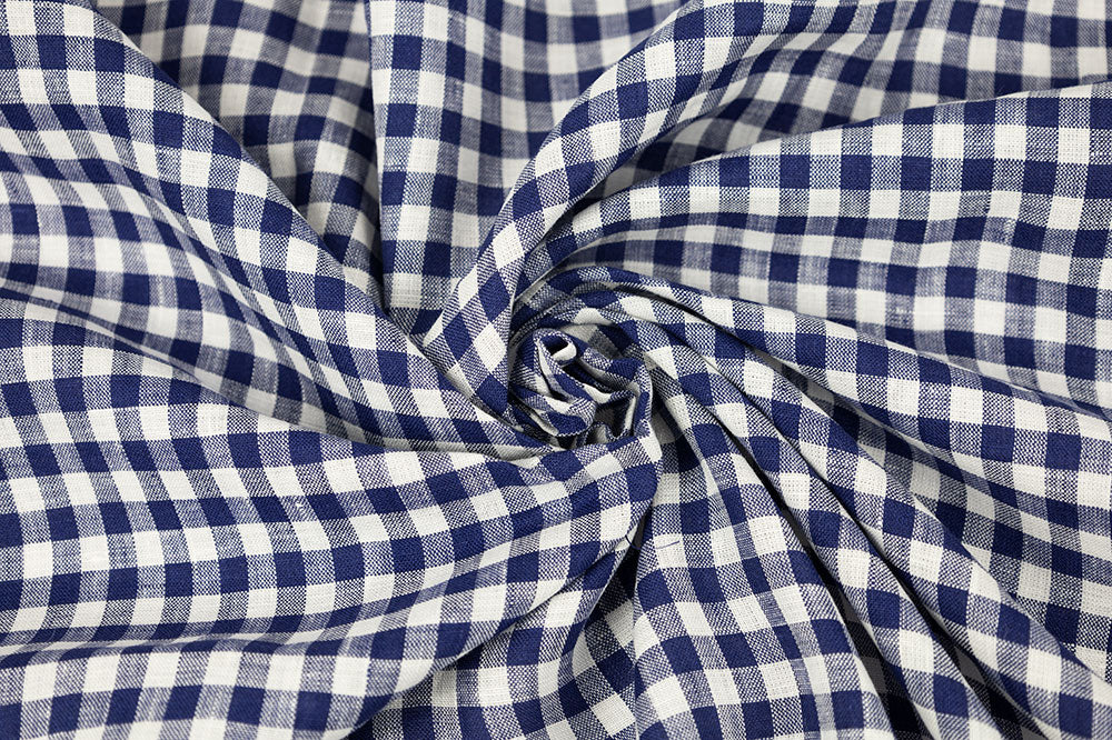 Irish Linen in Navy Blue Gingham Plaid