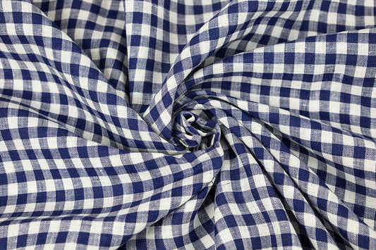 Irish Linen in Navy Blue Gingham Plaid