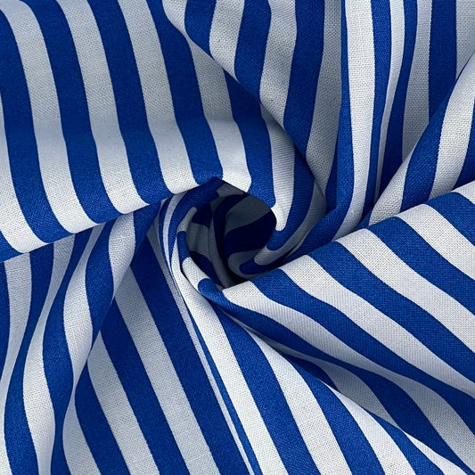 100% Cotton Royal Blue/White Striped Shirting