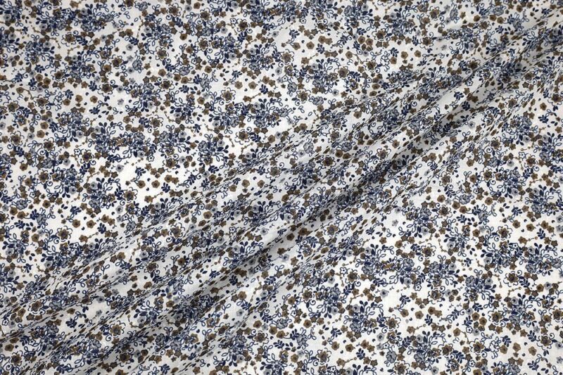 100% Italian Cotton Floral in White/Brown/Blue