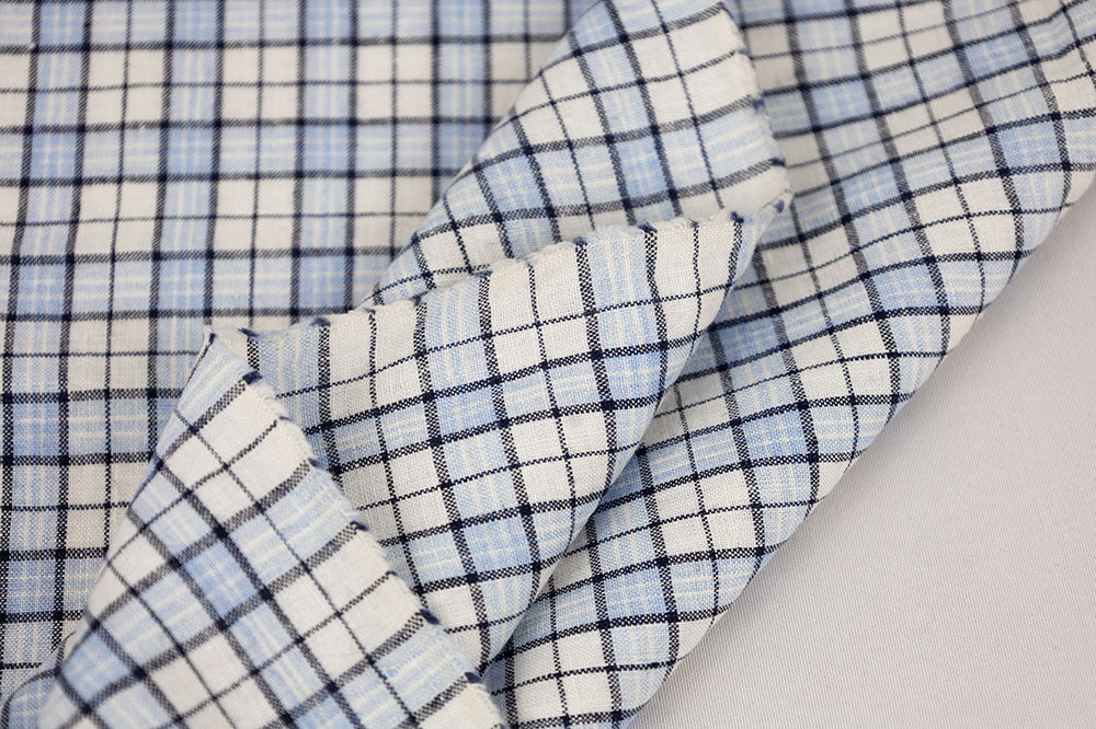 Irish Linen in Navy Blue and Cream Plaid