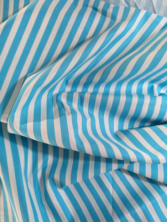 100% Cotton Aqua/White Striped Shirting