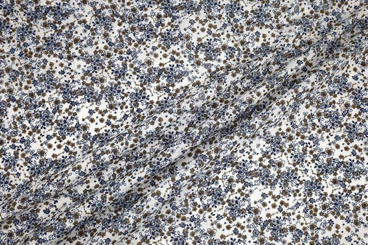 100% Italian Cotton Floral in White/Brown/Blue