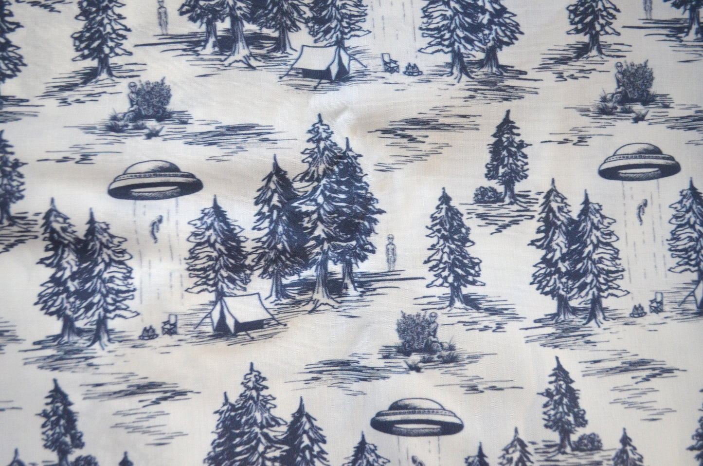 Blue/White Alien Abduction Poplin Toile