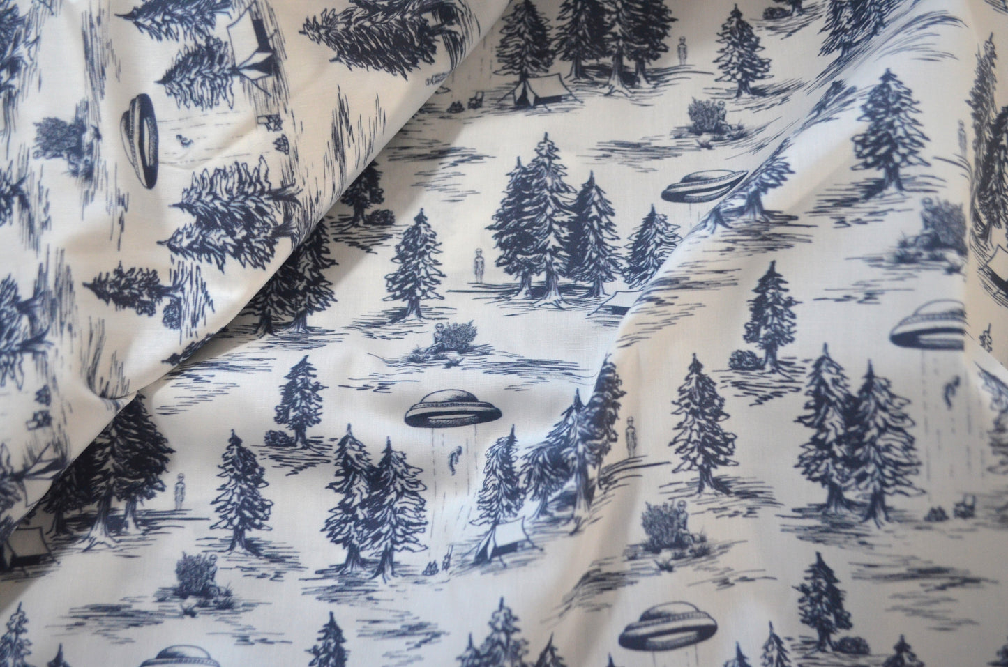 Blue/White Alien Abduction Poplin Toile