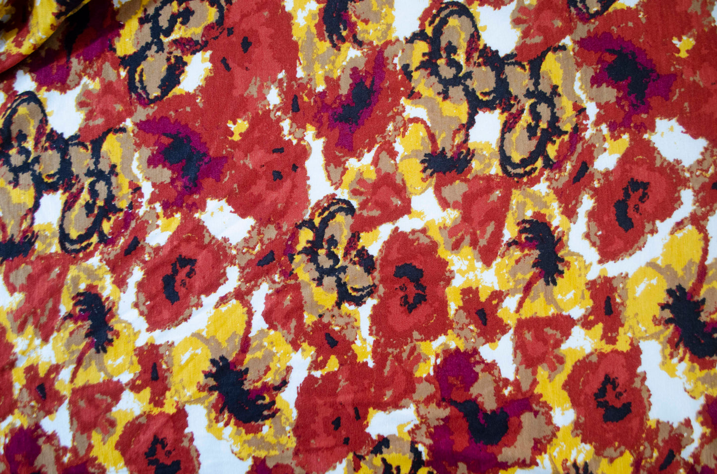 Floral Rayon/Spandex in Deep Reds